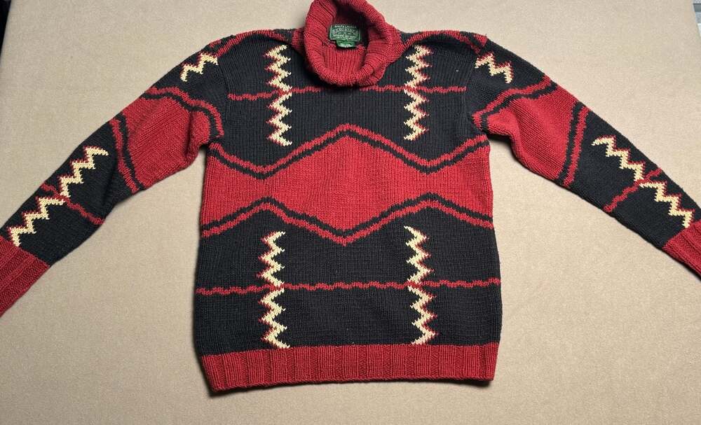 Vintage Ralph Lauren Country 100% Cotton Hand Knit Turtleneck Sweater